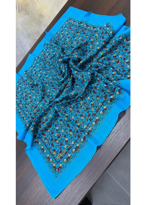 Lorenda Otantik %100 Organik Cotton Yazma Eşarp Çiçekli Turkuaz