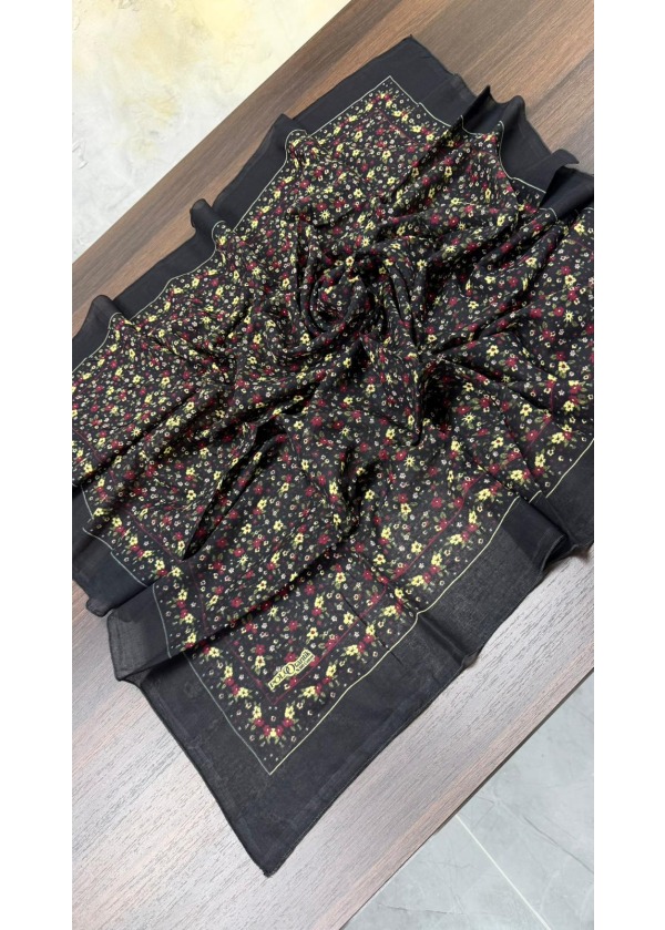 Lorenda Otantik %100 Organik Cotton Yazma Eşarp Çiçekli Siyah Bordo
