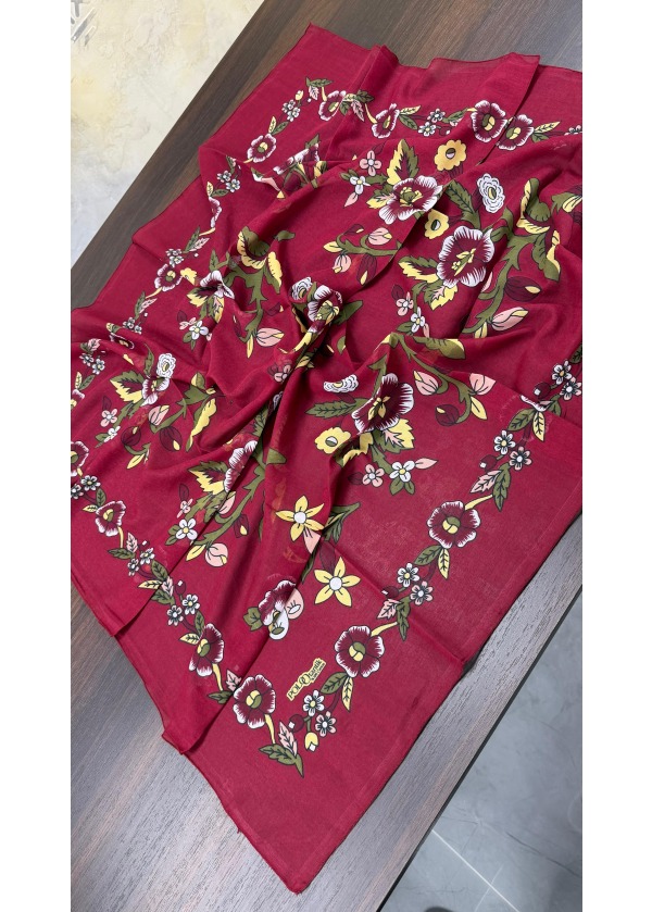 Lorenda Otantik %100 Organik Cotton Yazma Eşarp Bordo