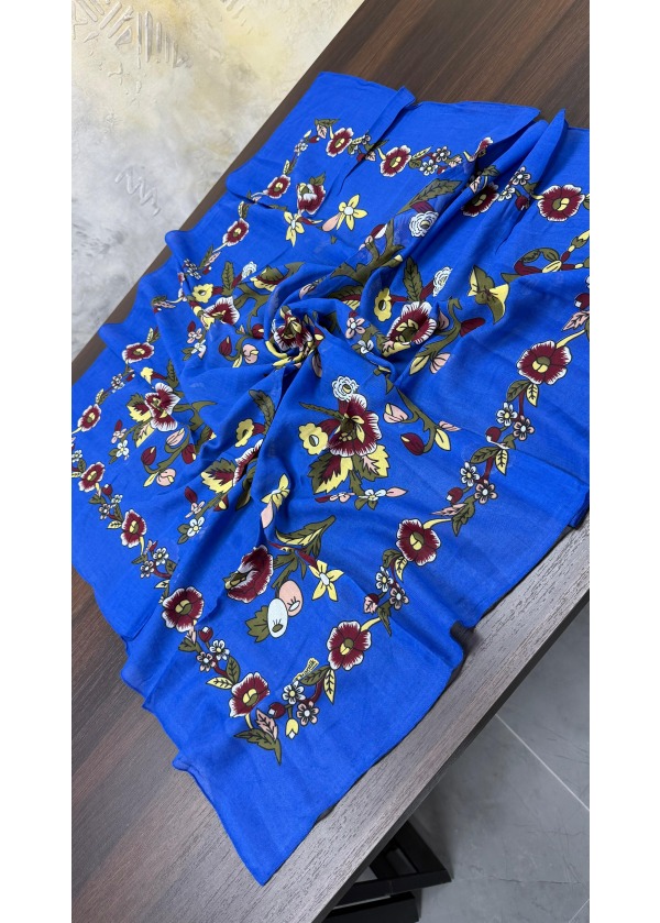 Lorenda Otantik %100 Organik Cotton Yazma Eşarp Mavi