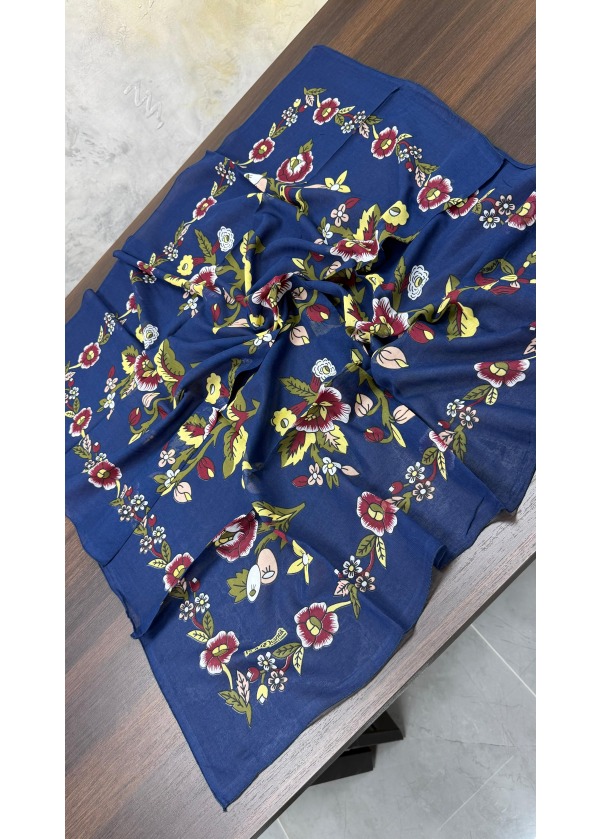 Lorenda Otantik %100 Organik Cotton Yazma Eşarp Lacivert