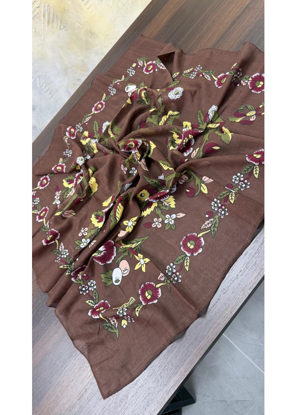 Lorenda Otantik %100 Organik Cotton Yazma Eşarp Kahverengi