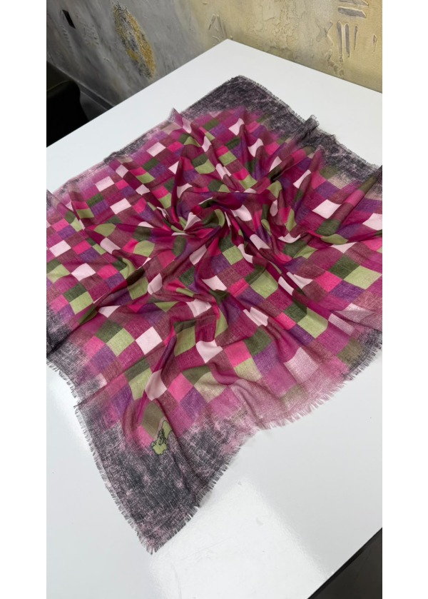 Neşeli Kareler Empirme Cotton Eşarp Yazma Pembe