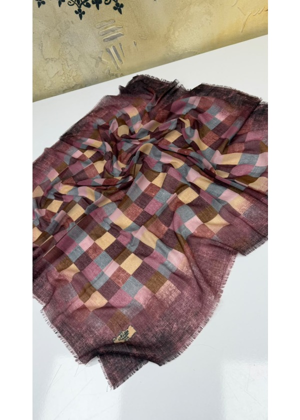 Neşeli Kareler Empirme Cotton Eşarp Yazma Bordo