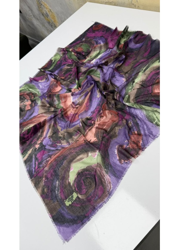 Hırçın Dalgalar Empirme Cotton Eşarp Yazma Mor