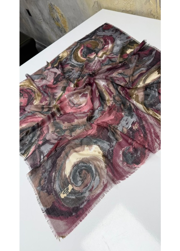Hırçın Dalgalar Empirme Cotton Eşarp Yazma Mürdüm