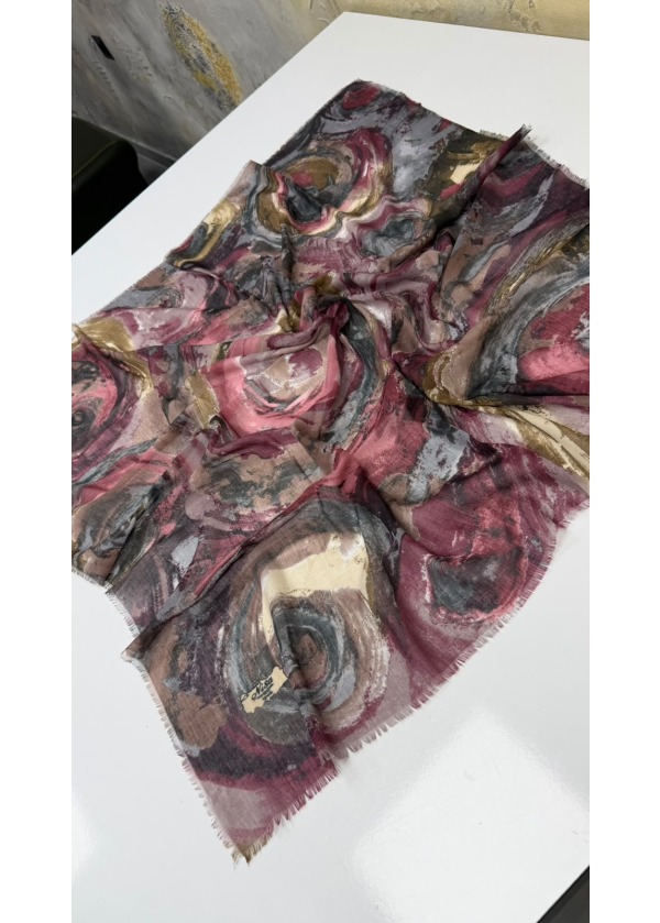 Hırçın Dalgalar Empirme Cotton Eşarp Yazma Bordo
