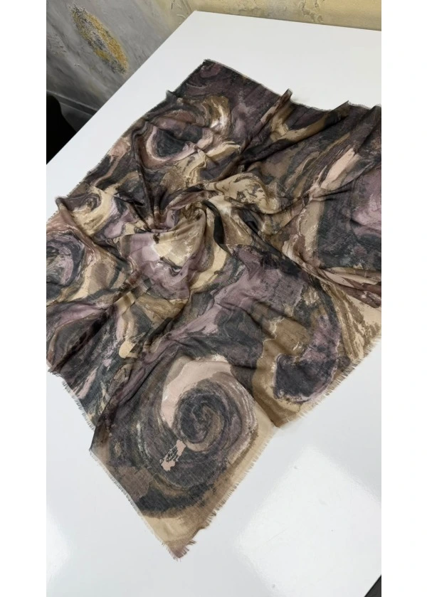 Hırçın Dalgalar Empirme Cotton Eşarp Yazma Acı Kahve