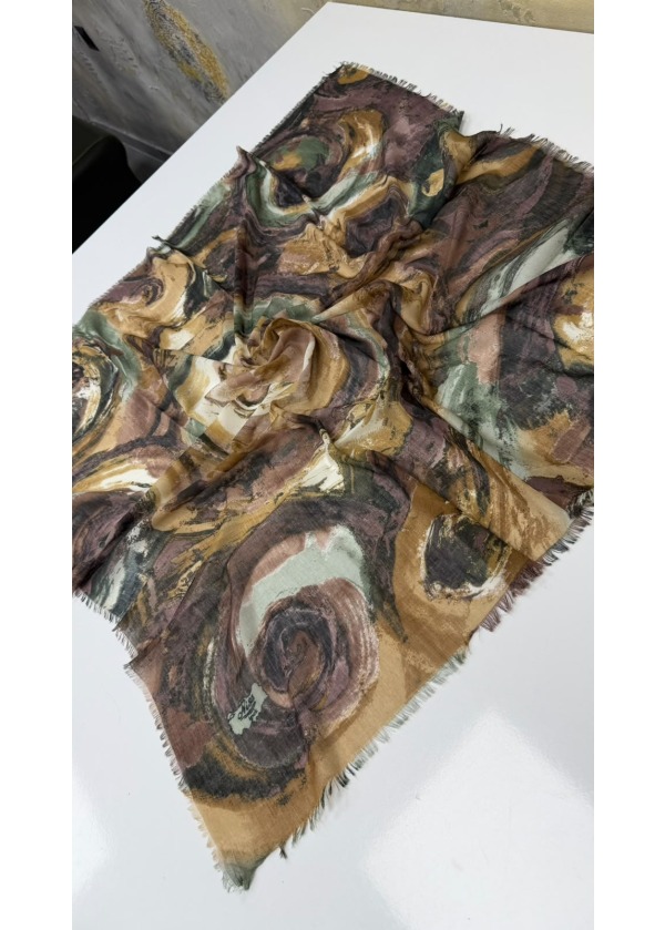 Hırçın Dalgalar Empirme Cotton Eşarp Yazma Kahve