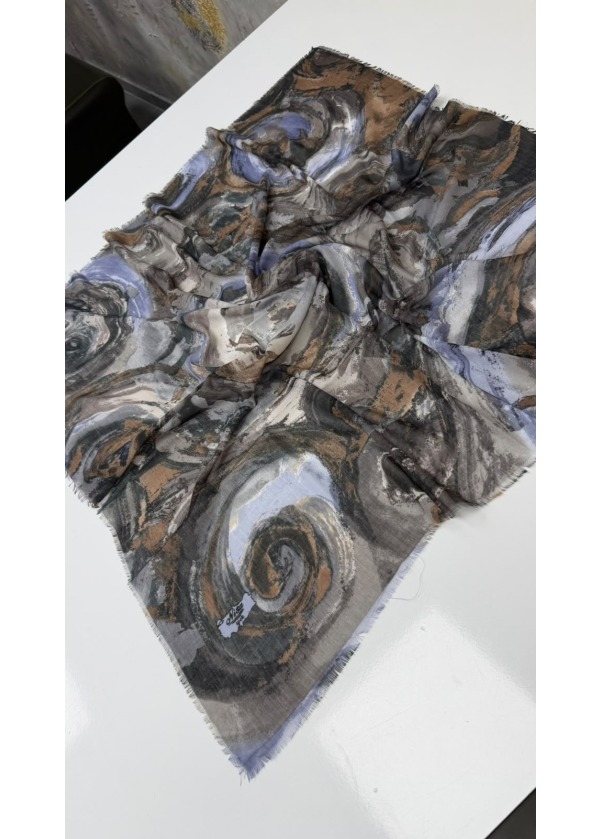 Hırçın Dalgalar Empirme Cotton Eşarp Yazma Mavi