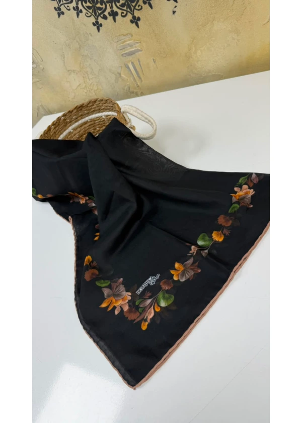Çiçek Şerit Pamuk Soft Eşarp 1