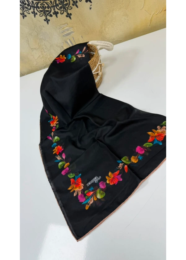 Çiçek Şerit Pamuk Soft Eşarp 2