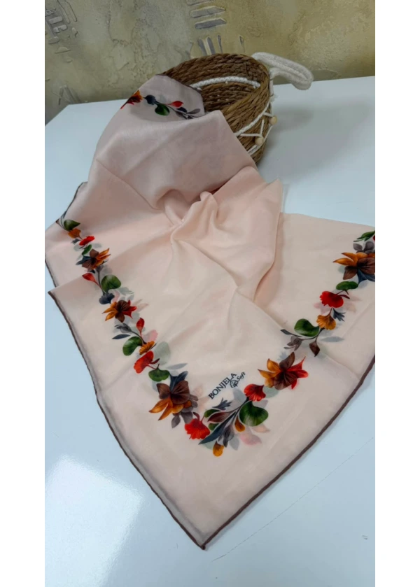 Çiçek Şerit Pamuk Soft Eşarp 5