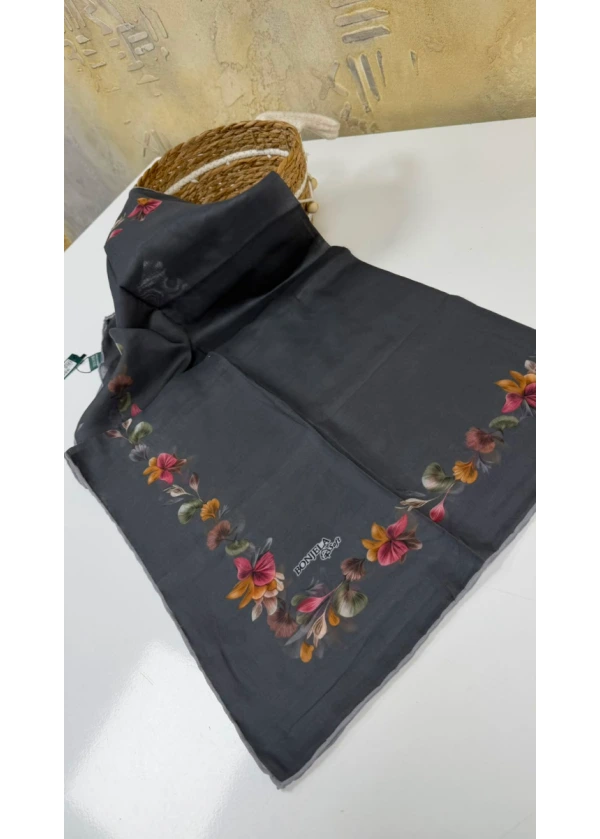 Çiçek Şerit Pamuk Soft Eşarp 6