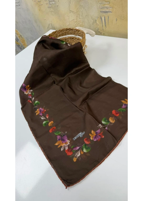 Çiçek Şerit Pamuk Soft Eşarp 7