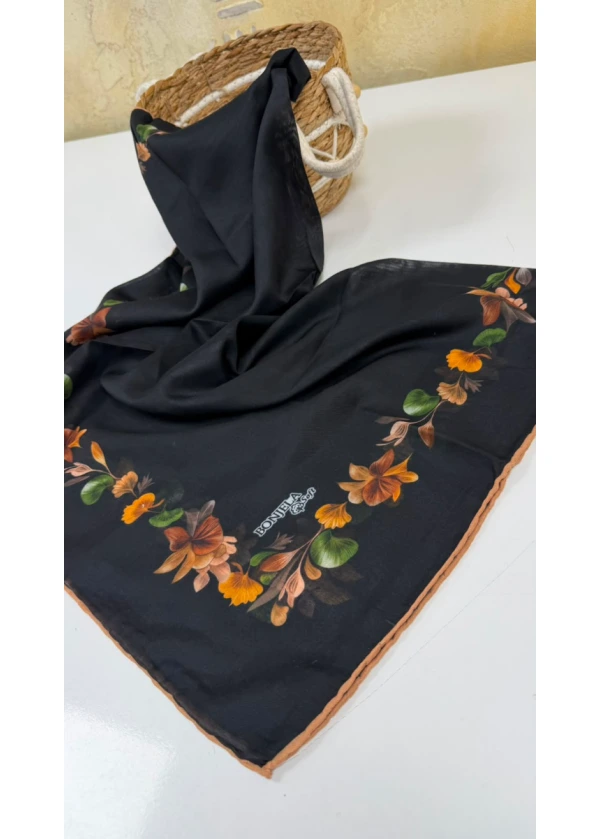Çiçek Şerit Pamuk Soft Eşarp 10