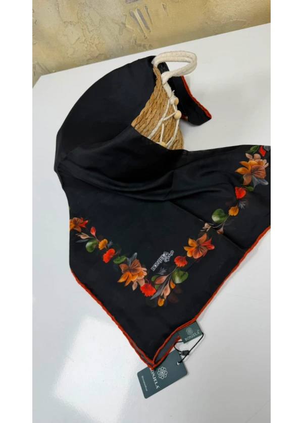 Çiçek Şerit Pamuk Soft Eşarp 11