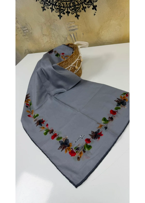 Çiçek Şerit Pamuk Soft Eşarp 12