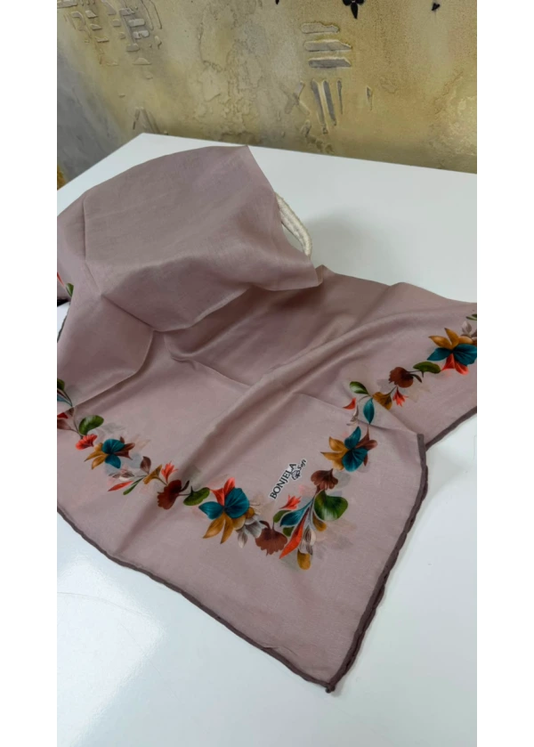 Çiçek Şerit Pamuk Soft Eşarp 15