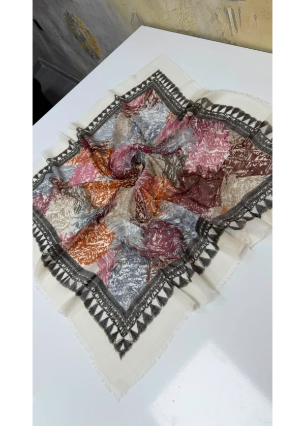 Tüy Flamlı Pamuk Eşarp Yazma 8