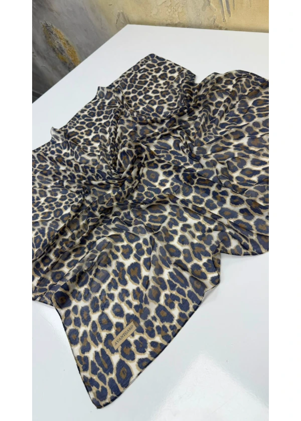 Avantgard Leopar Desenli Dikişli Eşarp Yazma 1 