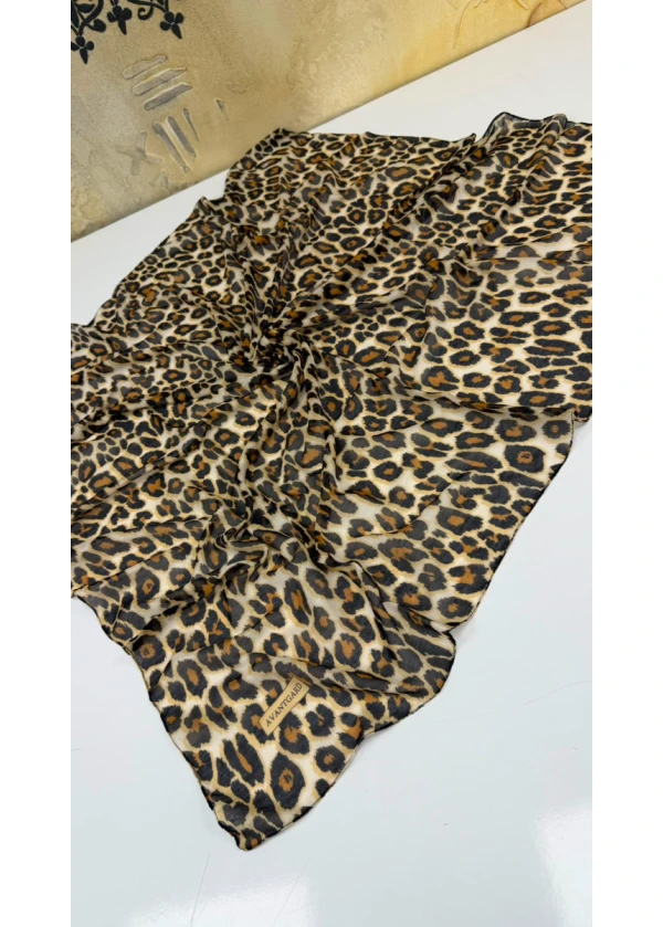 Avantgard Leopar Desenli Dikişli Eşarp Yazma 3