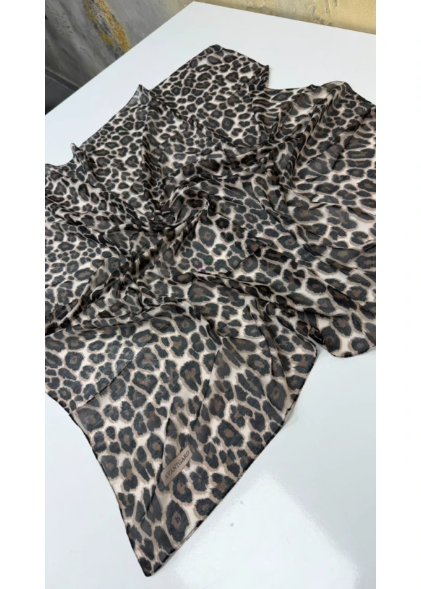 Avantgard Leopar Desenli Dikişli Eşarp Yazma 4