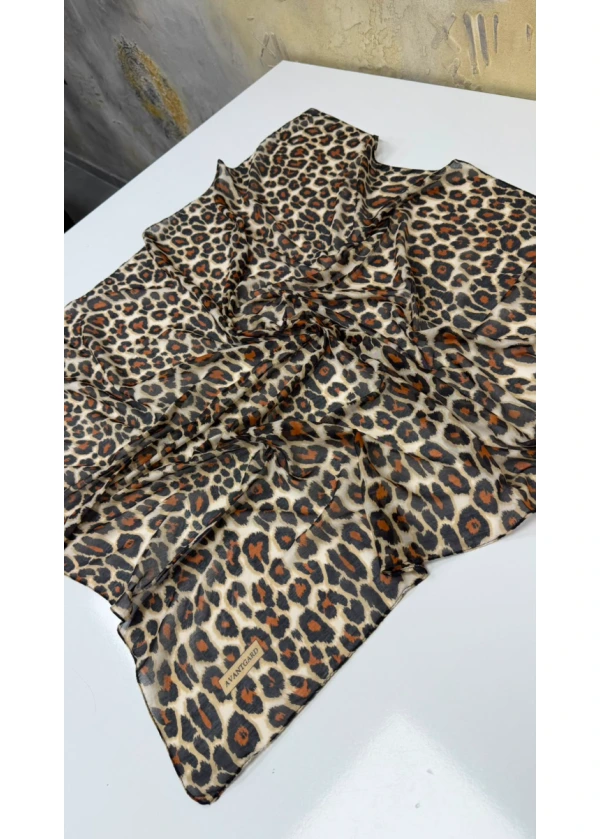Avantgard Leopar Desenli Dikişli Eşarp Yazma 5