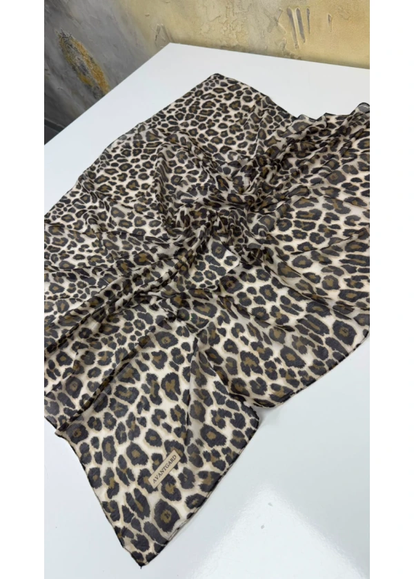 Avantgard Leopar Desenli Dikişli Eşarp Yazma 7
