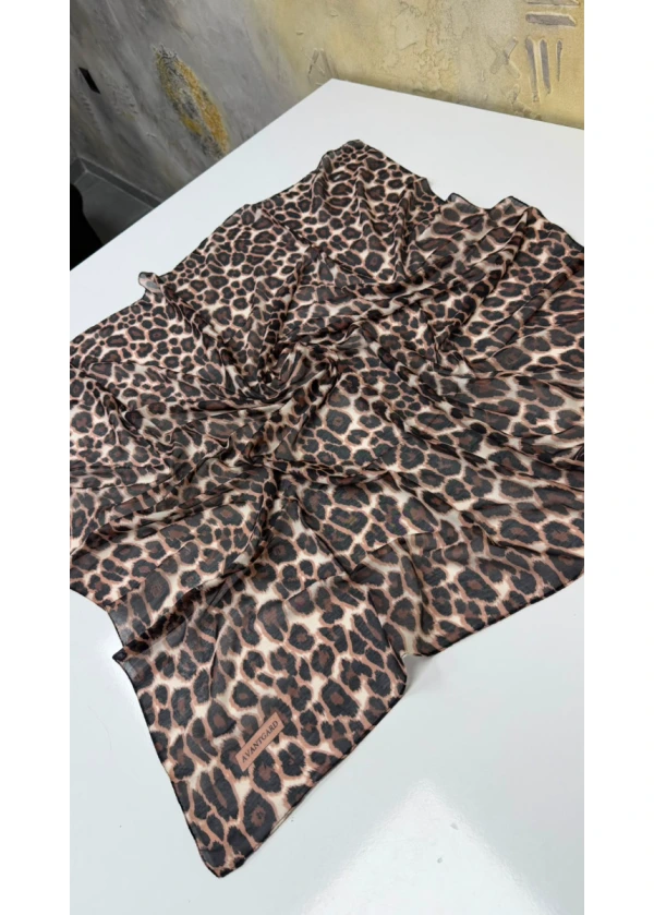 Avantgard Leopar Desenli Dikişli Eşarp Yazma 8