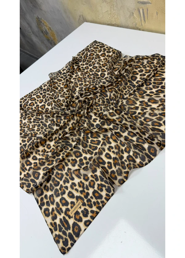 Avantgard Leopar Desenli Dikişli Eşarp Yazma 9