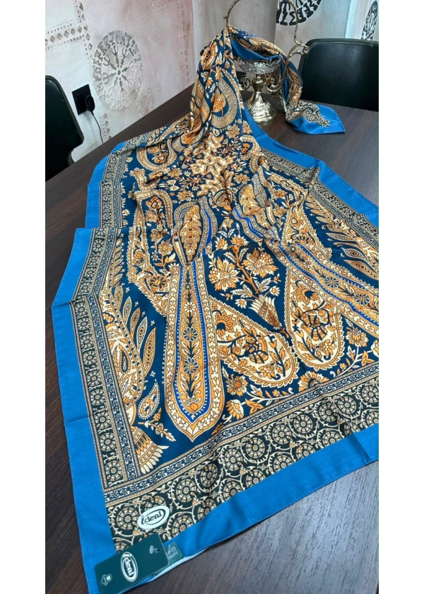Firuze Lorenda Desenli Soft Pamuk Şal 5