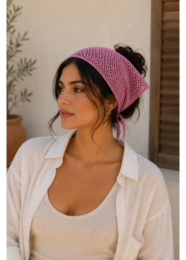 Örgü Bandana Pembe