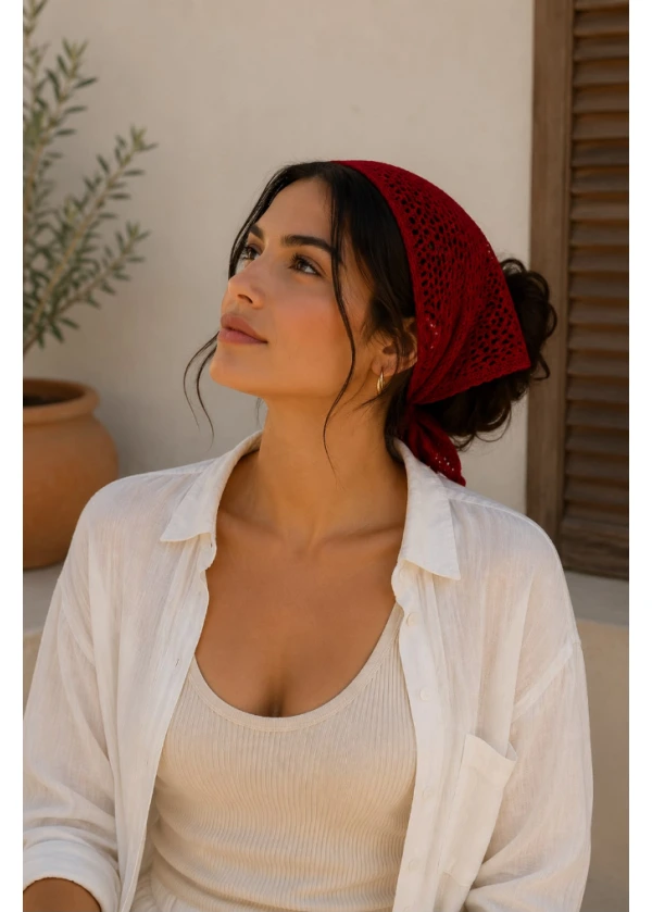 Örgü Bandana Bordo
